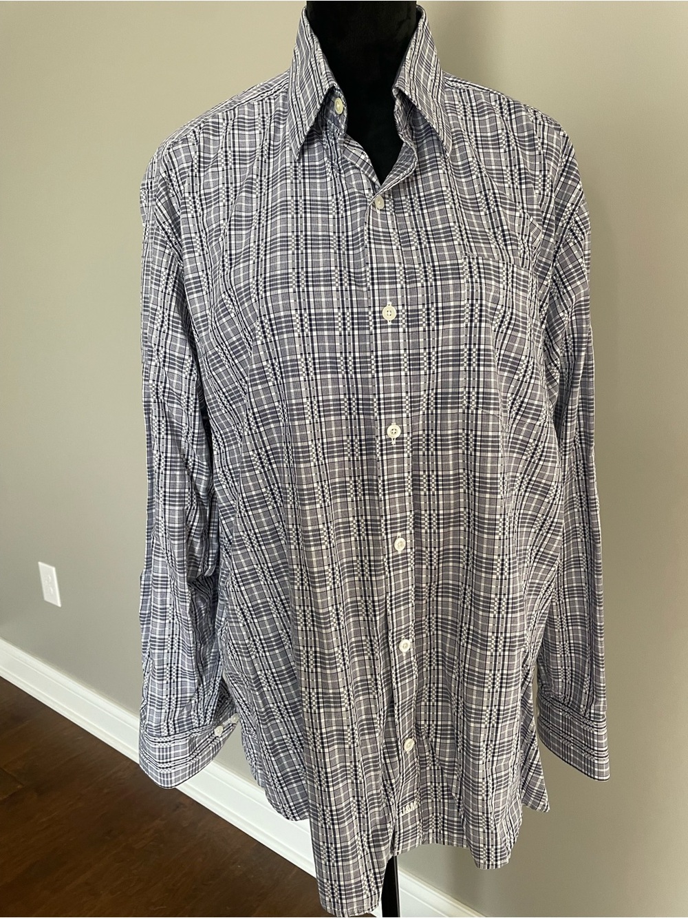 Johnston & Murphy Men's Navy and White Plaid Dress Shirt